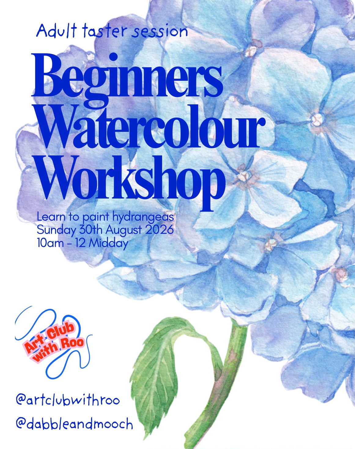 Beginners Watercolour Workshop | Hydrangeas | Sun 30th Aug | 10am-12pm